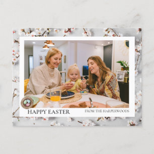 Elegant Modern Script Happy Easter family photo Holiday Postcard