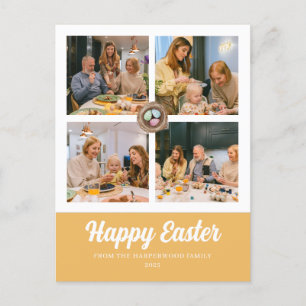 Elegant Modern Script Happy Easter family photo Holiday Postcard