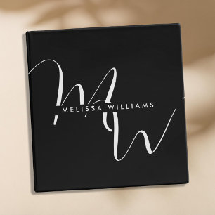 Elegant Modern Script Initial Name Monogram Binder