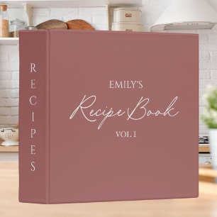 Elegant Modern Script Mauve Red Simple Recipe Binder