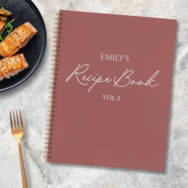 Elegant Modern Script Mauve Red Simple Recipe Notebook (In situ)