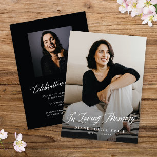 Elegant Modern Script Memorial Photo Card + Invite