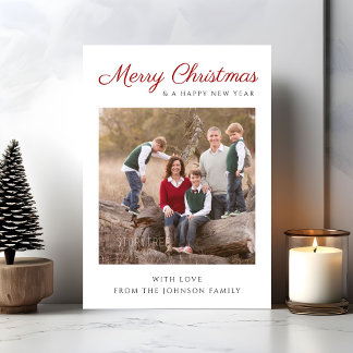 Elegant Modern Script Merry Christmas Photo Holiday Card
