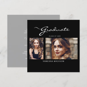 Elegant Modern Script Minimal 2 Photo Graduation Announcement