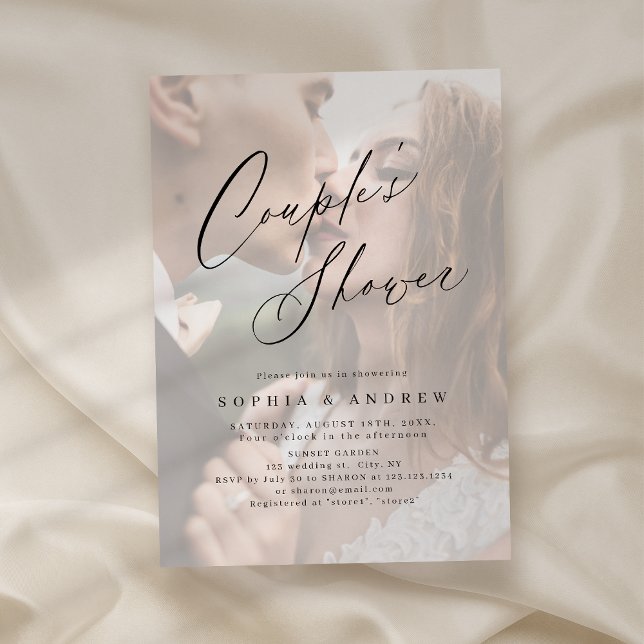 Elegant modern script minimal photo couples shower invitation (Elegant modern script minimal photo couples shower invitation)