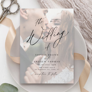 Elegant modern script minimalist photo wedding invitation