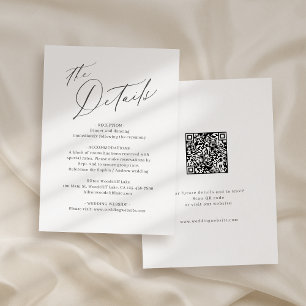 Elegant modern script minimalist wedding details enclosure card