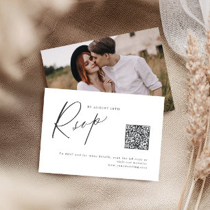 Elegant modern script minimalist wedding QR code RSVP Card