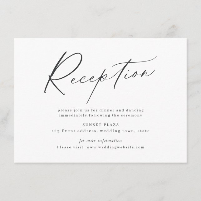 Elegant modern script minimalist wedding reception enclosure card (Front)