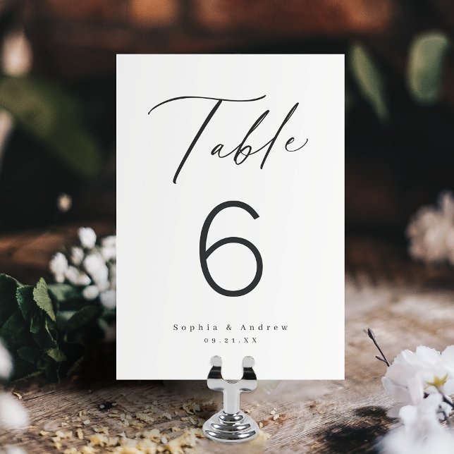 Elegant modern script minimalist wedding  table number (Elegant modern script minimalist wedding table number card)