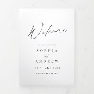 Elegant modern script minimalist wedding Tri-Fold programme