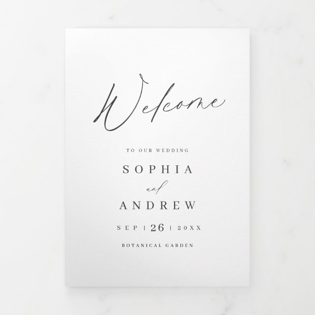 Elegant modern script minimalist wedding  Tri-Fold programme (Cover)