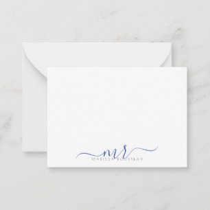 Elegant Modern Script Monogram Blue Initials Card