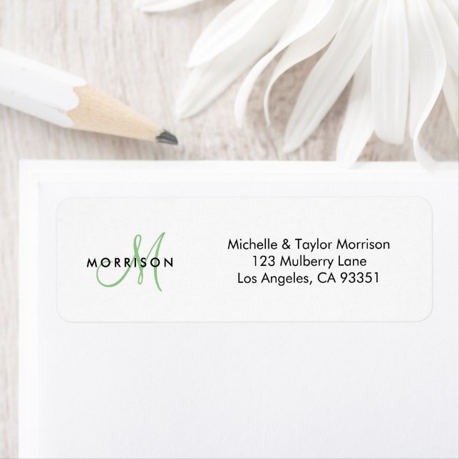 Elegant Modern Script Monogram Green Address (Insitu)