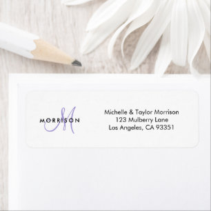 Elegant Modern Script Monogram Lavender Address