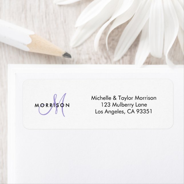 Elegant Modern Script Monogram Lavender Address (Insitu)