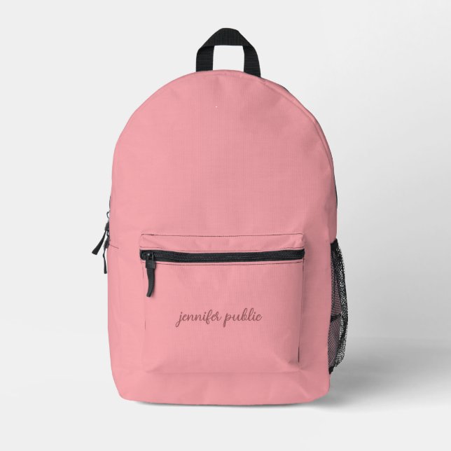 Elegant Modern Script Name Feminine Blush Pink Printed Backpack (Front)