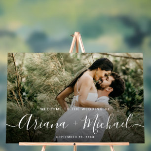 Elegant Modern Script Names Custom Photo Wedding Acrylic Sign