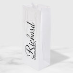 Elegant Modern Script Personalized Groomsman Wine Gift Bag<br><div class="desc">Personalized Groomsman Gifts
featuring personalized groomsman's name in black modern script font style with title and wedding date in modern sans serif font style.

Also perfect for best man,  father of the bride,  bridesmaid,  maid of honour,  mother of the bride and more.</div>