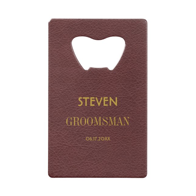 Elegant modern Script Personalized Groomsmen Credit Card Bottle Opener (Front)