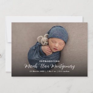 Elegant Modern Script Photo Baby Birth Announcement