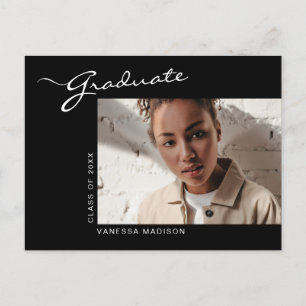 Elegant Modern Script Photo Grad Announcement Postcard