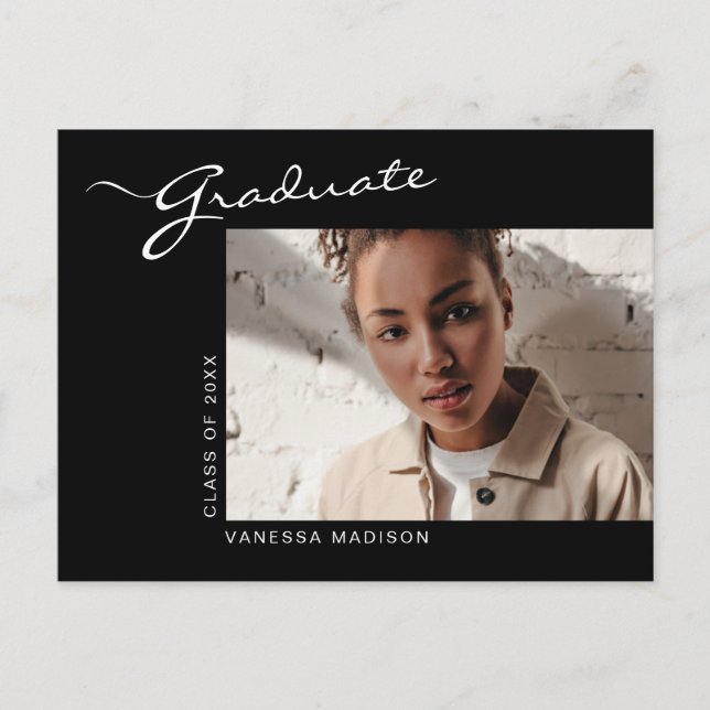 Elegant Modern Script | Photo Grad Announcement Postcard (Front)