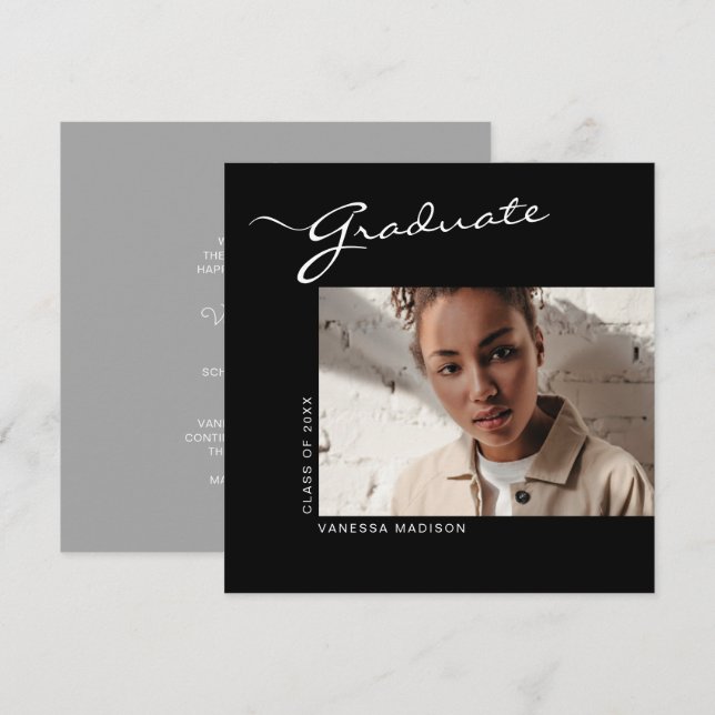 Elegant Modern Script | Photo Graduation Announcement (Front/Back)