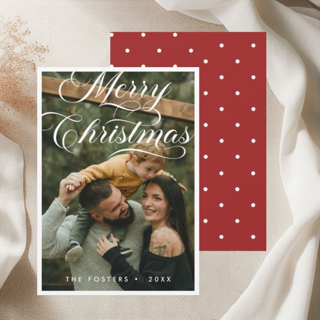 Elegant Modern Script Photo Merry Christmas Holiday Card (Creator Uploaded)
