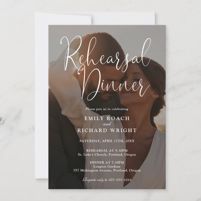 Elegant Modern Script Photo Rehearsal Dinner Invitation (Front)