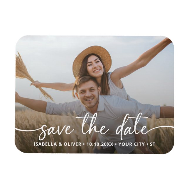 Elegant Modern Script Photo Save The Date Magnet (Horizontal)