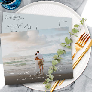 Elegant Modern Script Photo Save The Date Wedding Announcement Postcard