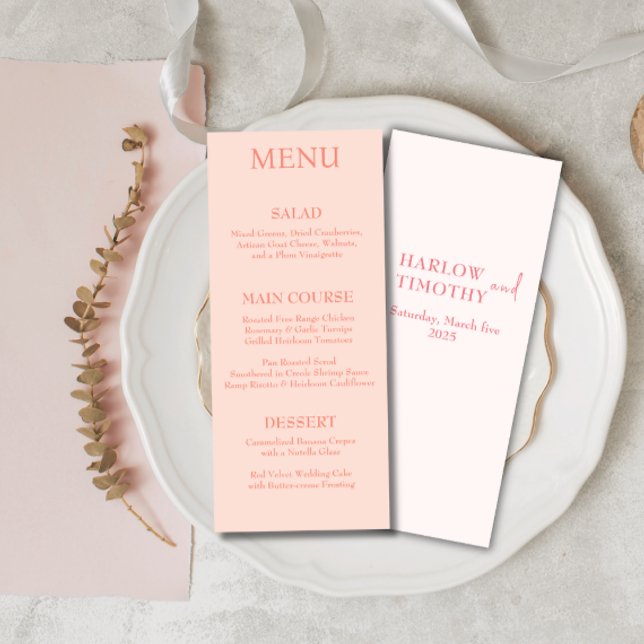 Elegant modern Script Pink Blush wedding Menu (Creator Uploaded)
