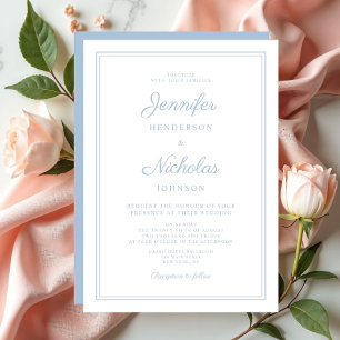 Elegant Modern Script Powder Blue Wedding Invitation