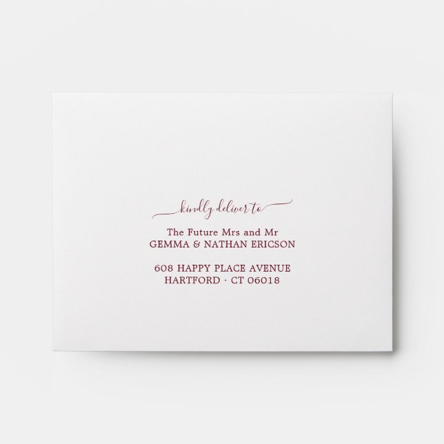 Elegant Modern Script Pre Addressed RSVP Wedding Envelope (Front)