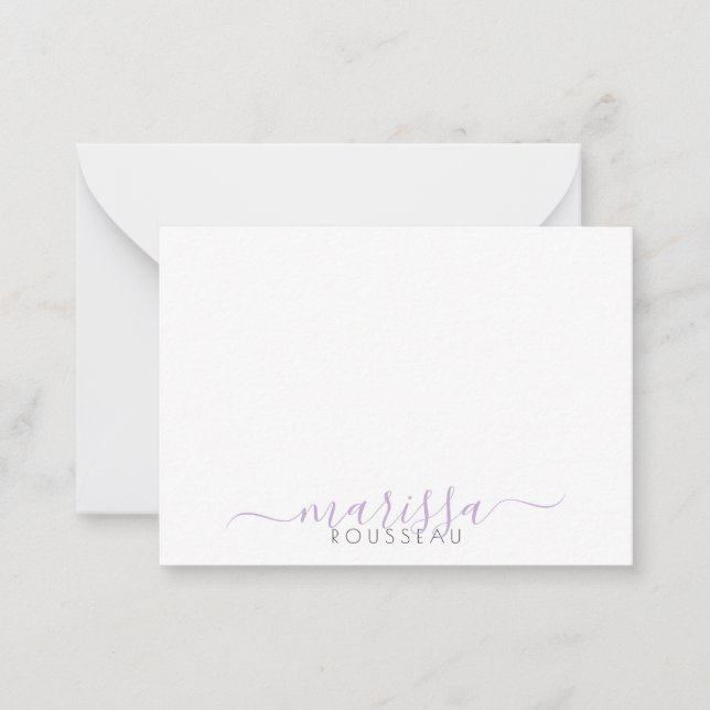 Elegant Modern Script Purple Monogram Name Card (Front)