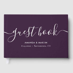 Elegant Modern Script Purple Wedding Guest Book