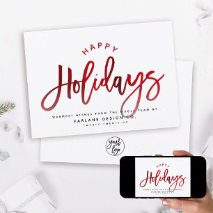 Elegant Modern Script Red Foil Corporate Happy Holiday Card