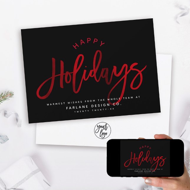 Elegant Modern Script Red Foil Corporate Happy Holiday Card (Creator Uploaded)