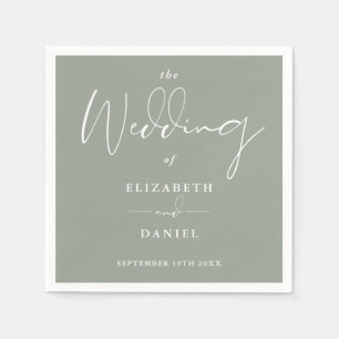 Elegant Modern Script Sage Green Wedding Napkin