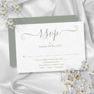 Elegant Modern Script Sage Green Wedding RSVP Card