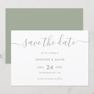 Elegant Modern Script Sage Green Wedding Save The Date