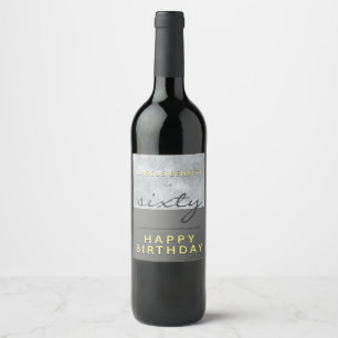 Elegant Modern Script Sixty Grey 60th Birthday Wine Label