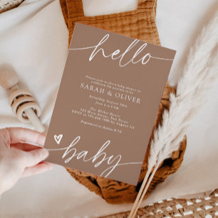 Elegant Modern Script Tan Baby Shower Invitation