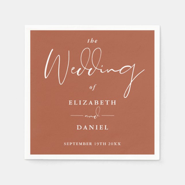 Elegant Modern Script Terracotta Wedding Napkin (Front)