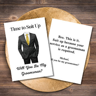 elegant modern script tuxedo groomsman proposal invitation