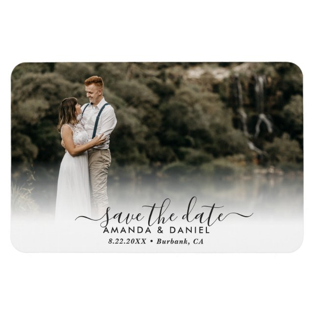 Elegant Modern Script Wedding Photo Save The Date Magnet (Horizontal)