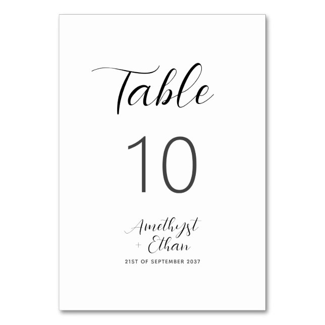 Elegant Modern Script Wedding Table Number (Front)