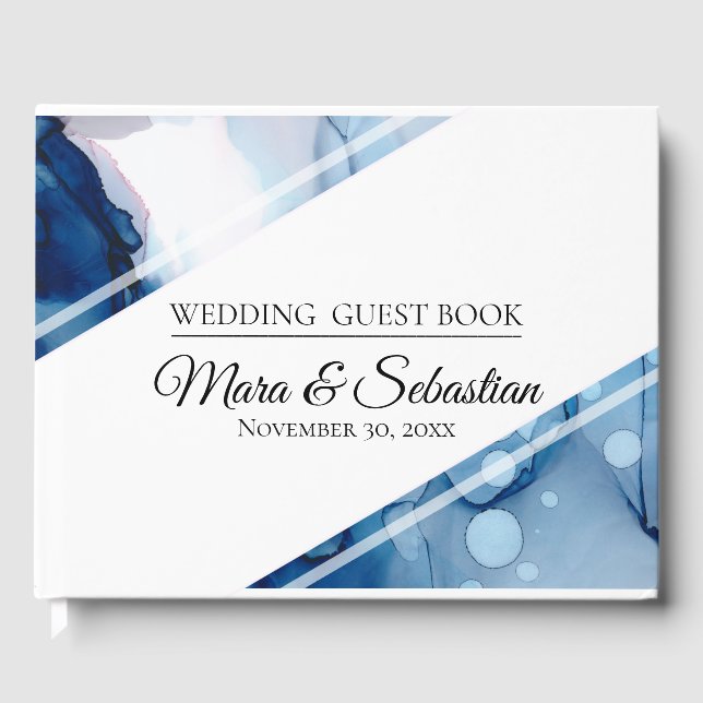 *~* Elegant Modern Sea Blue Watercolor Wedding Guest Book (Front)