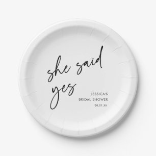 Elegant Modern She Said Yes Bridal Shower Paper Plate
